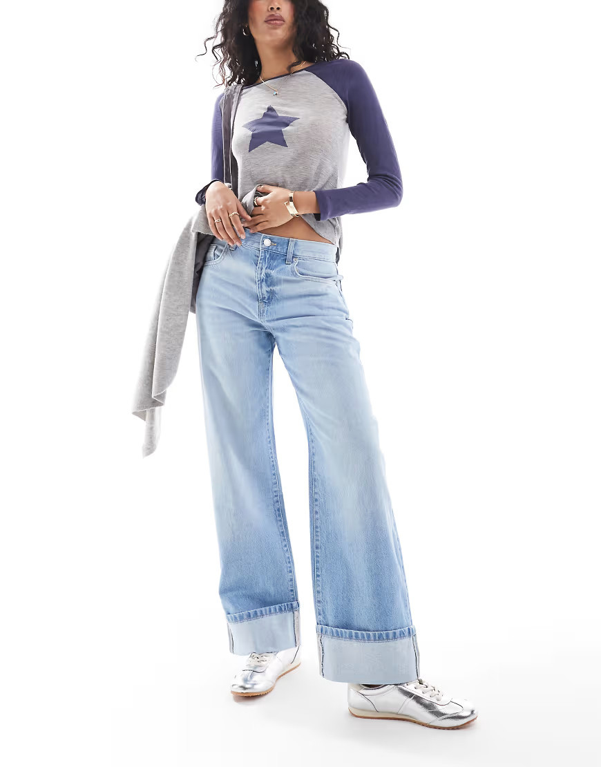 Cotton On straight cuff jeans with ribbon detail in air blue | ASOS (Global)