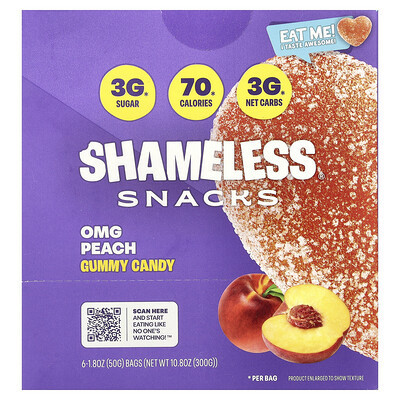 Shameless Snacks, Gummy Candy, OMG Peach, 6 Bags, 1.8 oz (50 g) Each | iHerb