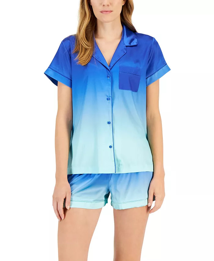 Satin Notch-Collar Shorts Pajamas Set | Macys (US)