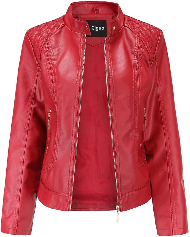 Women's Trendy Faux Leather Jacket Moto Short Jacket Fashion PU Jacket Coat | Amazon (US)