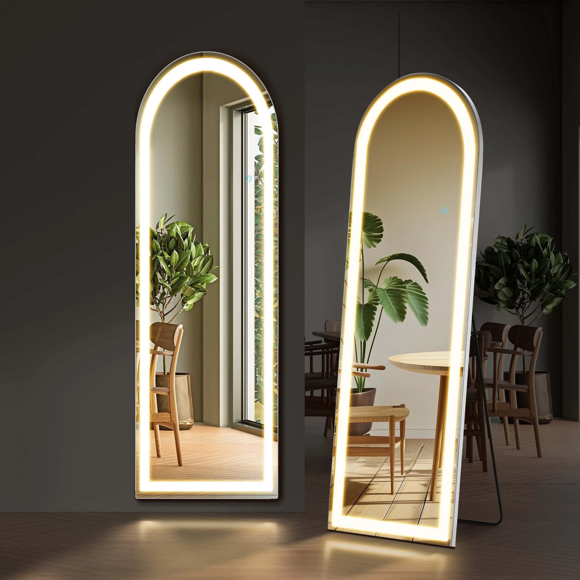 EDX LED 3 Color Lighting Full Body Mirror 60"x 16" Arched Floor Mirror with Lights Wall Mounted F... | Walmart (US)