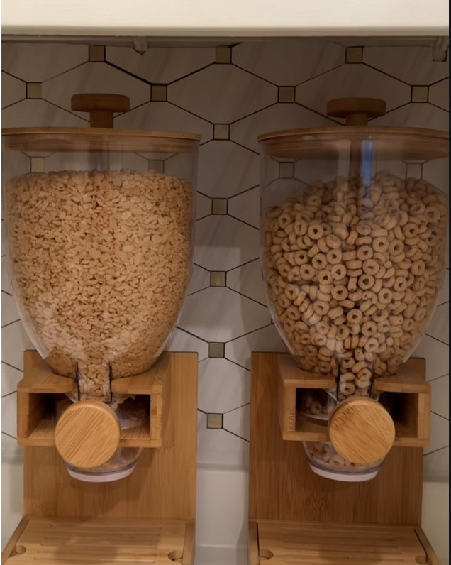 Pantry storage Bamboo Cereal dispensers / bamboo storage baskets / pasta and rice storage / organized wax paper, foil and parchment paper organizer / pill olive oil dispensers / peel and stick backsplash / wicker basket storage 

#LTKHome