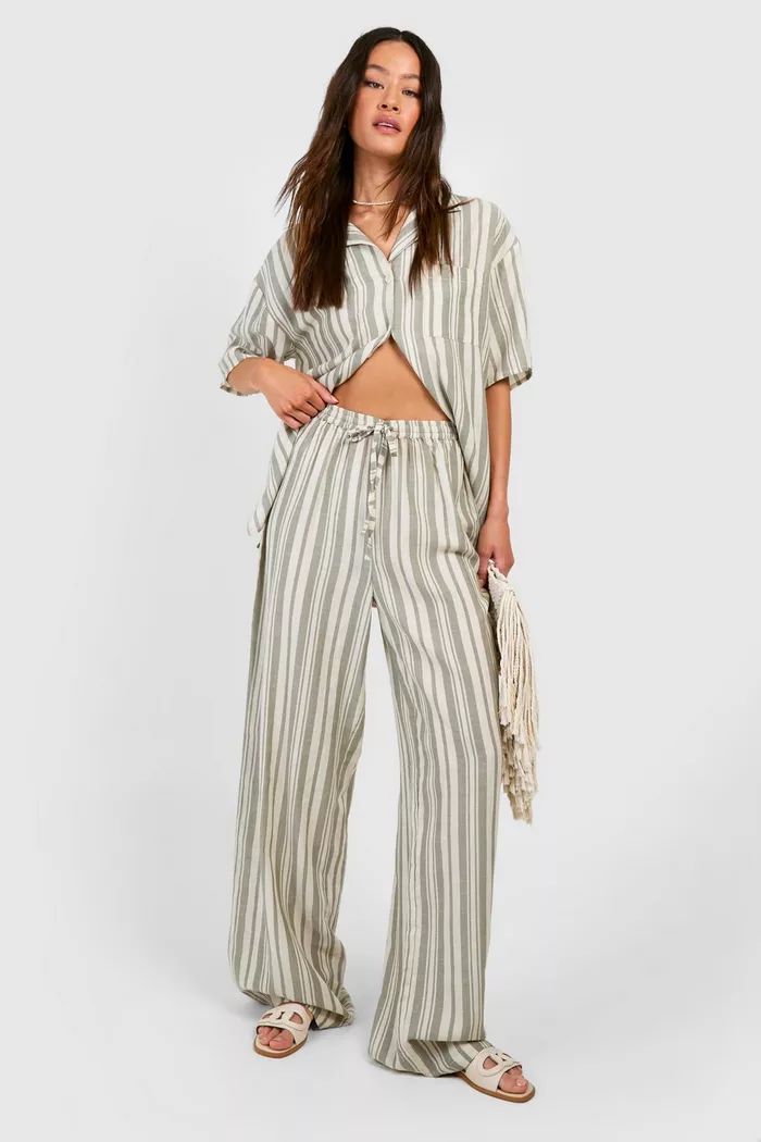 Tall Stripe Linen Short Sleeve And Pants Two-Piece | boohoo (US & Canada)