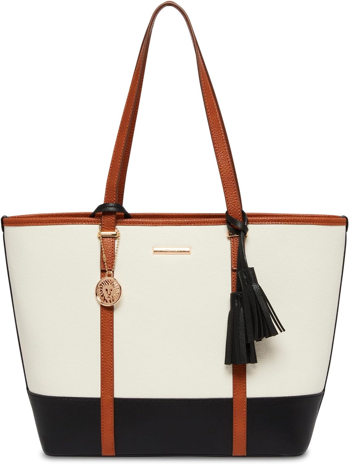 Anne Klein Colorblocked Large Tote, Anne White/Black/Brownie | Amazon (US)