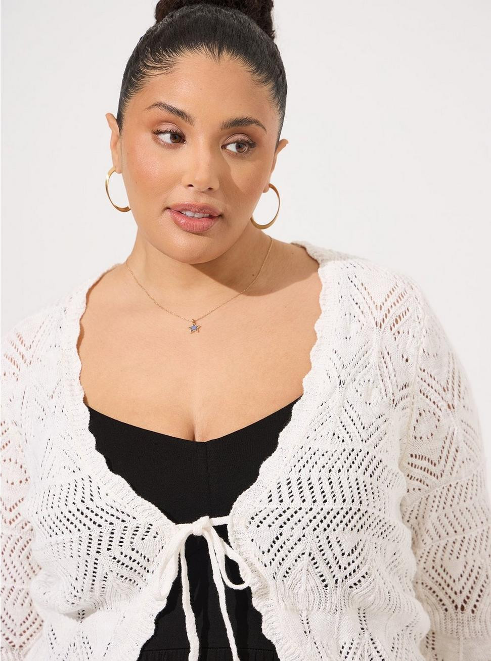 Pointelle Tie Front Shrug Sweater | Torrid (US & Canada)