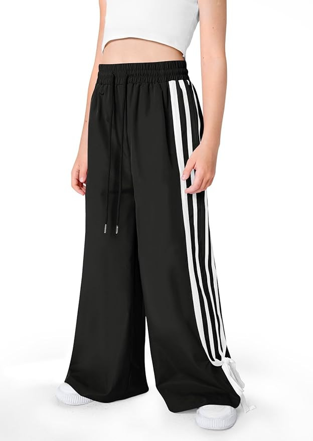 Girls Summer Striped Side Fashion Baggy Track Pants Cute Bowknots Y2K Wide Leg Sweatpants 5-14 Ye... | Amazon (US)