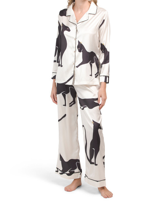 Sphinx Cat Printed Satin Pajama Set | TJ Maxx