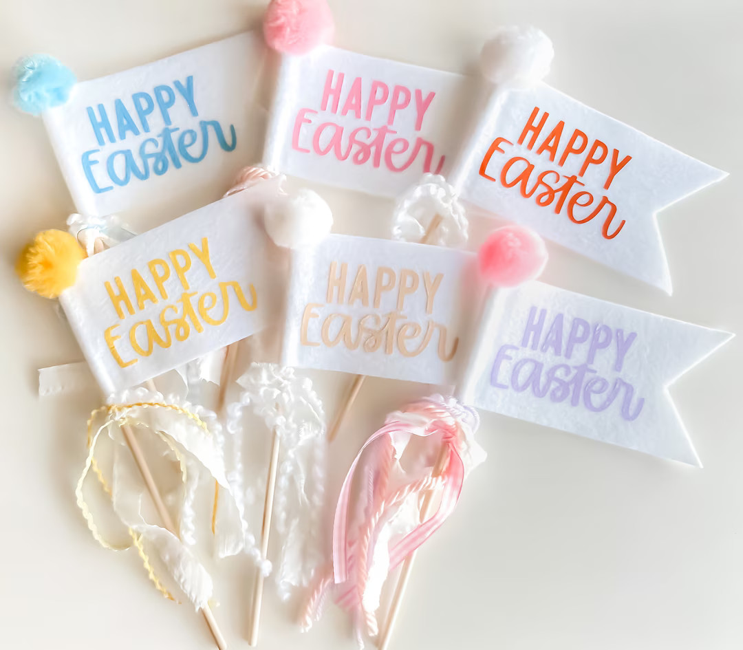 Happy Easter Pennant Flag, Retro, Whimsical, Bunny, Eggs, He is Risen, Basket fillers | Etsy (US)