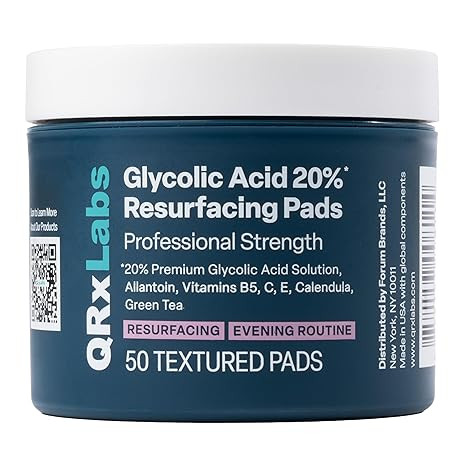 QRxLabs Glycolic Acid Pads - 20% Resurfacing Pads AHA for Face & Body - Exfoliates Skin Surface a... | Amazon (US)