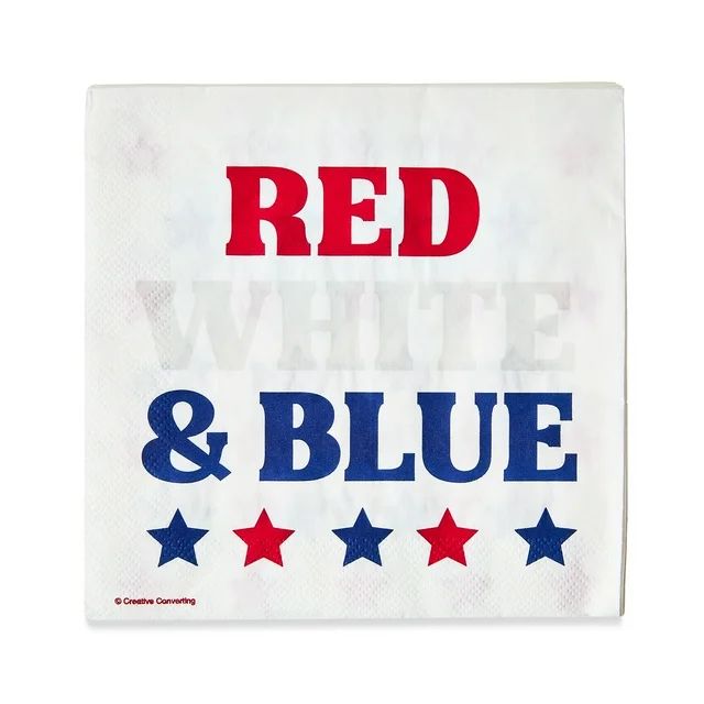 Patriotic Red, White & Blue 6.5" Paper Napkins with Matching Stars, 16 Count, by Way To Celebrate | Walmart (US)