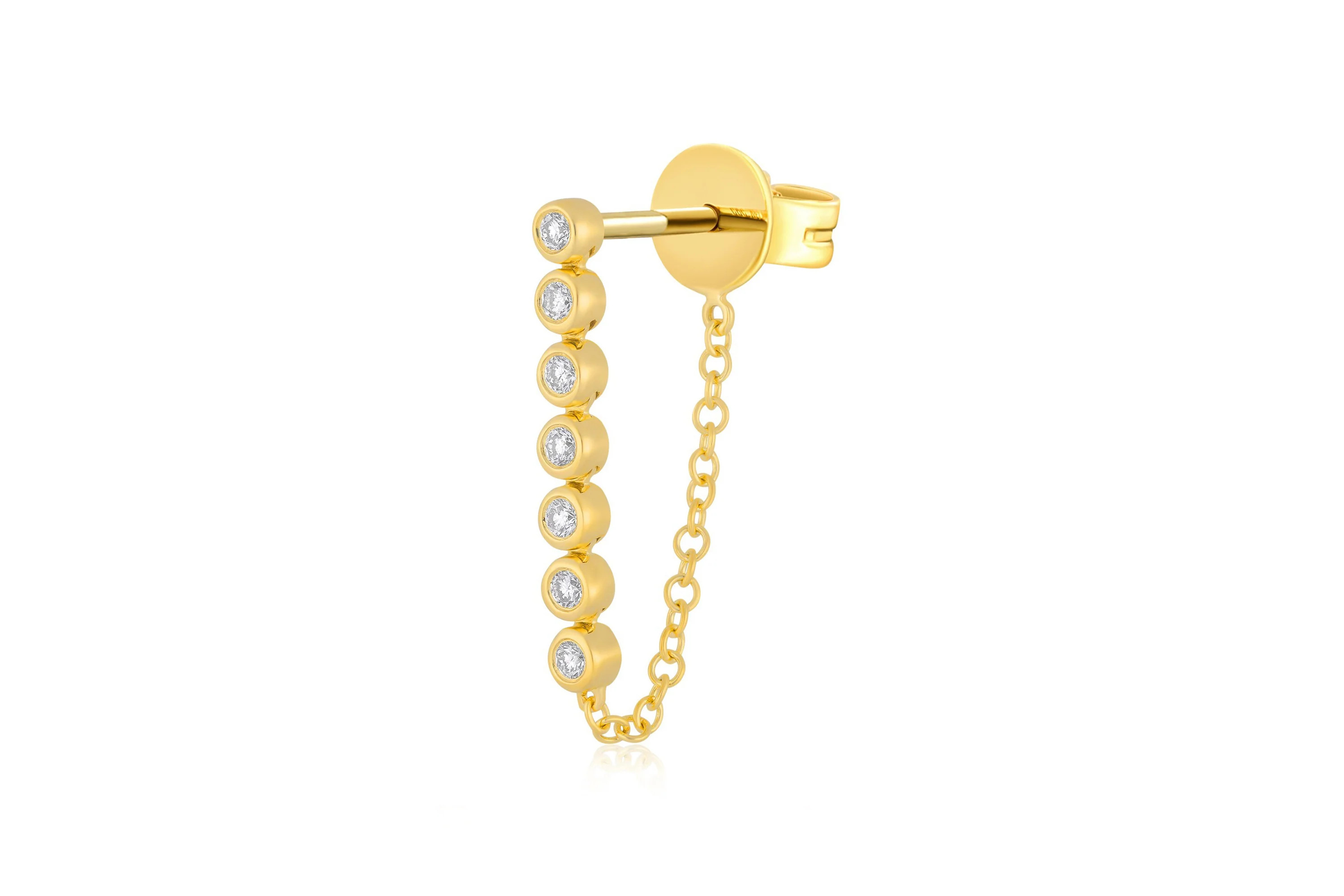 Multi Diamond Bezel Chain Stud Earring14k Yellow Gold / Single | EF Collection