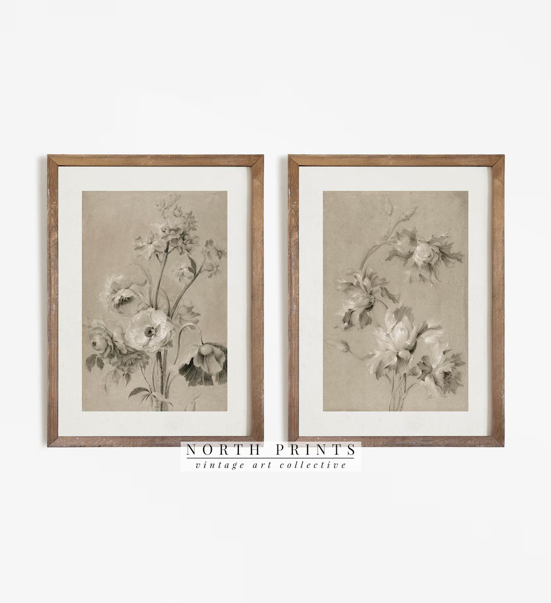 Antique Neutral Floral Print SET of Two | Vintage Muted Art | Digital PRINTABLE North Prints | S2... | Etsy (US)