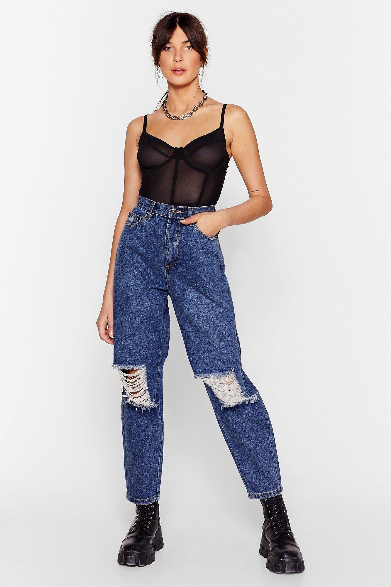 Womens Tapered Distressed Jean - Mid Blue | NastyGal (US & CA)