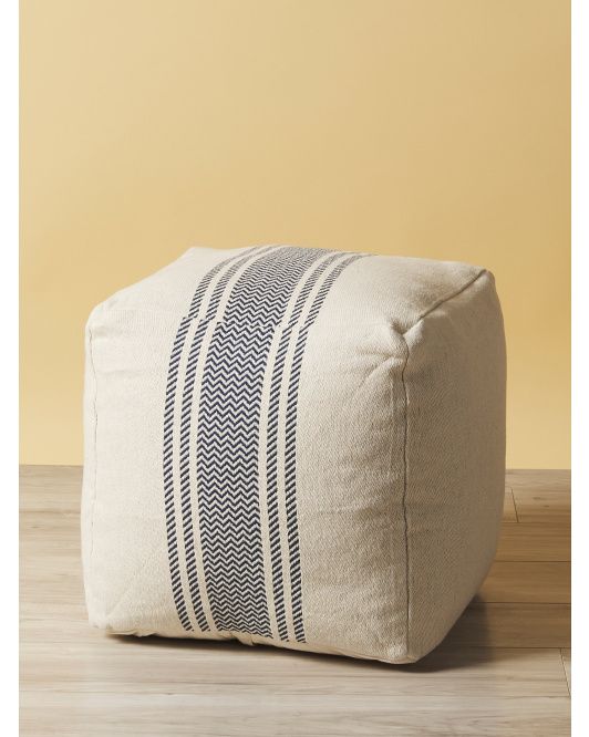 Made In India 18x18 Striped Woven Pouf | HomeGoods