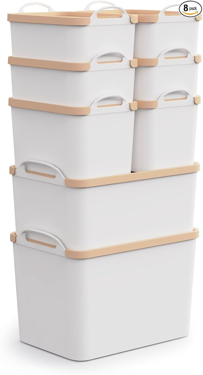 8 pcs Storage Bins with Lids Plastic Storage Containers for Shelves Drawers Desktop Closet Playro... | Amazon (US)