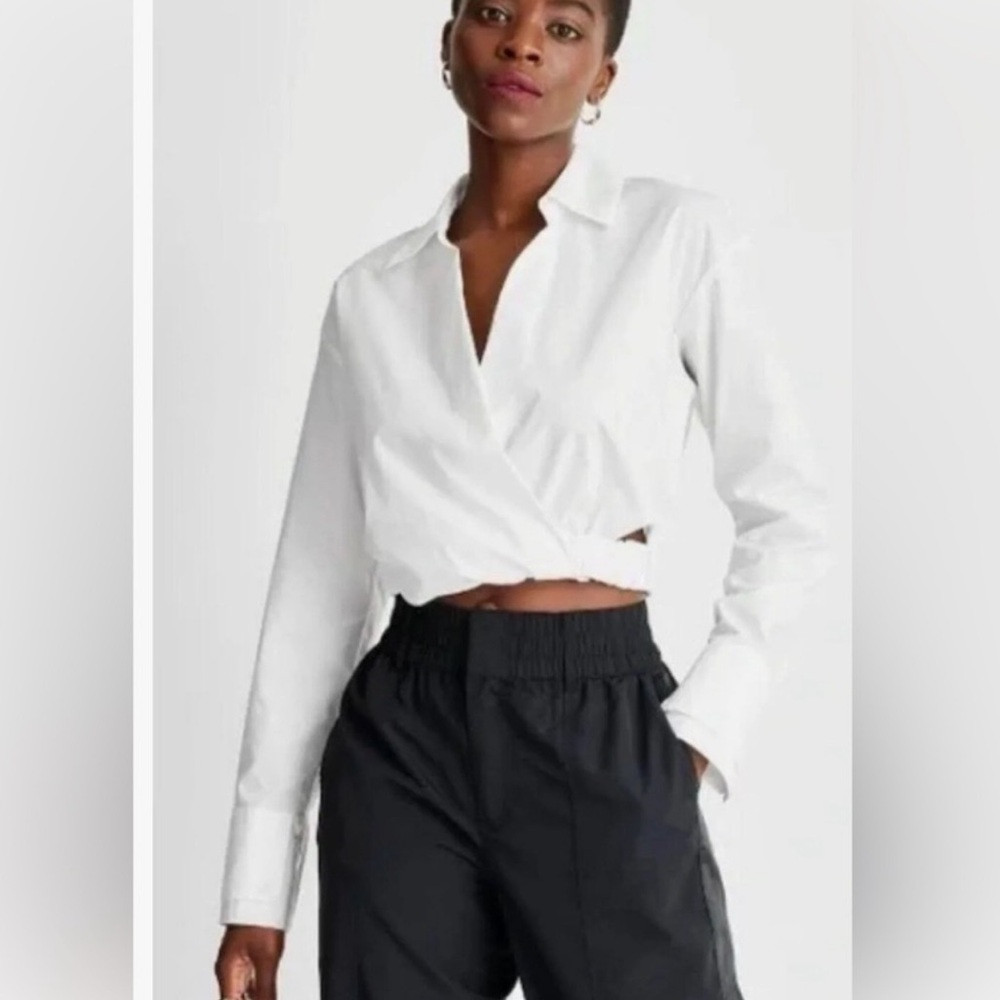 Future Collective | white collared crop wrap top | Poshmark