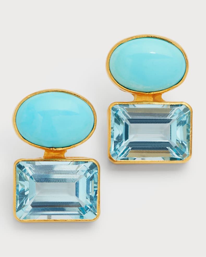 Dina Mackney Double Stud Earrings with Turquoise and Blue Topaz | Neiman Marcus