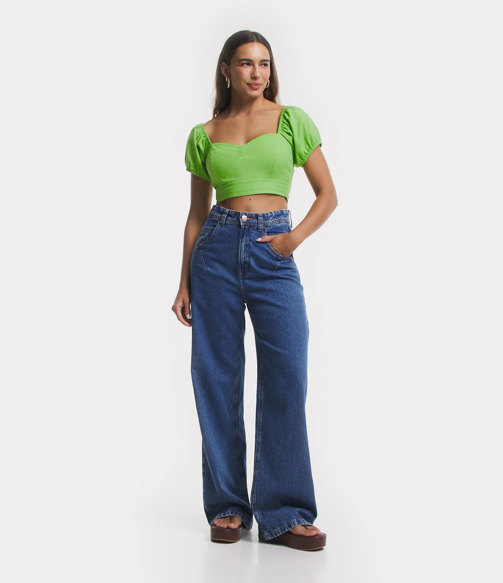 Blusa Cropped em Linho com Detalhes Pespontados Verde - Lojas Renner | Renner (BR)