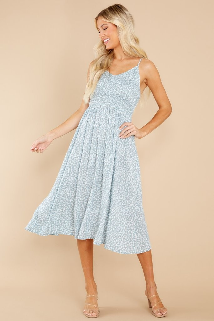 Meant To Be Blue Mist Floral Print Midi Dress | Red Dress 