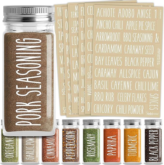 Talented Kitchen 145 Spice Jar Labels Preprinted: 145 White All Caps Spice Names + Numbers. White... | Amazon (US)