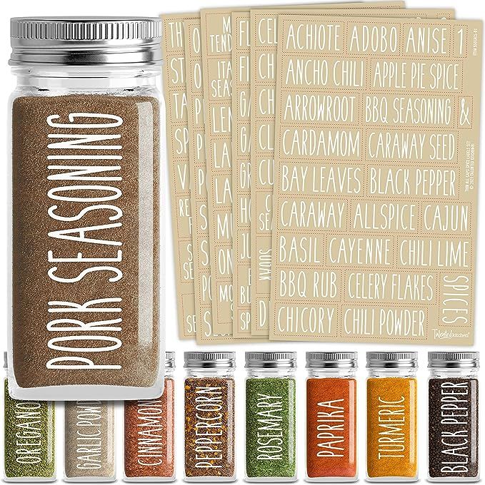 Talented Kitchen 145 Spice Jar Labels Preprinted: 145 White All Caps Spice Names + Numbers. White... | Amazon (US)