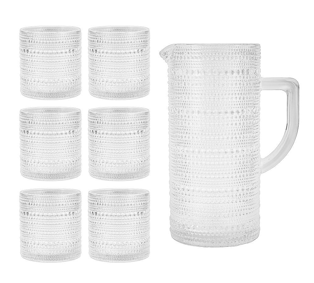 Jupiter Beaded Glass Pitcher with 6 Double Old Fashioned Glasses | Pottery Barn (US)
