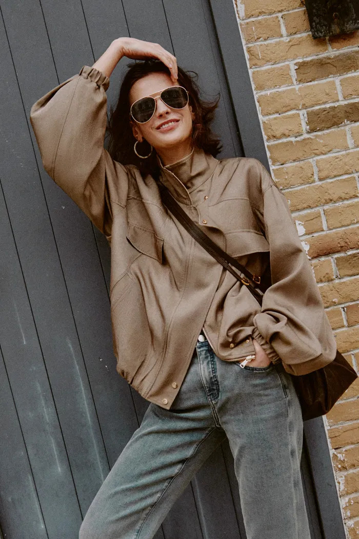 Aurin Bubble Hem Jacket in Satin Acetate | Fabrique