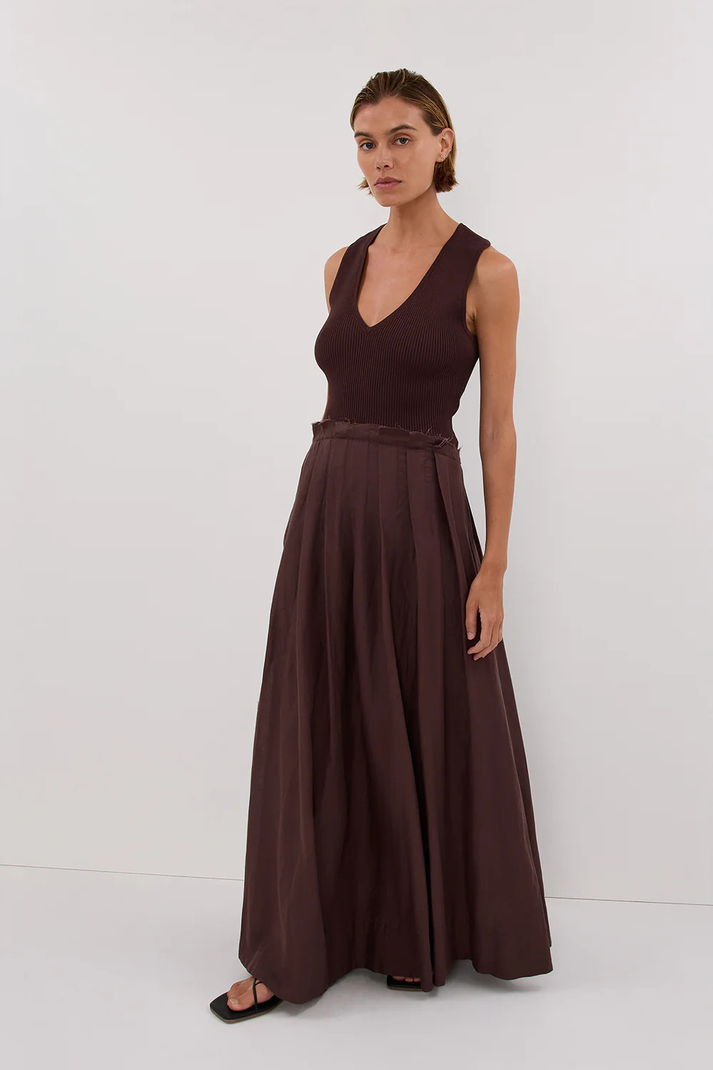 HOLLY BITTER CHOC HYBRID MIDI DRESS | DISSH