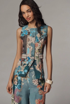 Ranna Gill Linen Blend Printed Vest | Anthropologie (US)