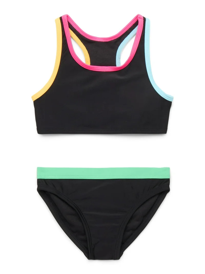 Wonder Nation Girls Racerback Bikini Swimsuit Set with UPF50+, 2-Piece | Walmart (US)