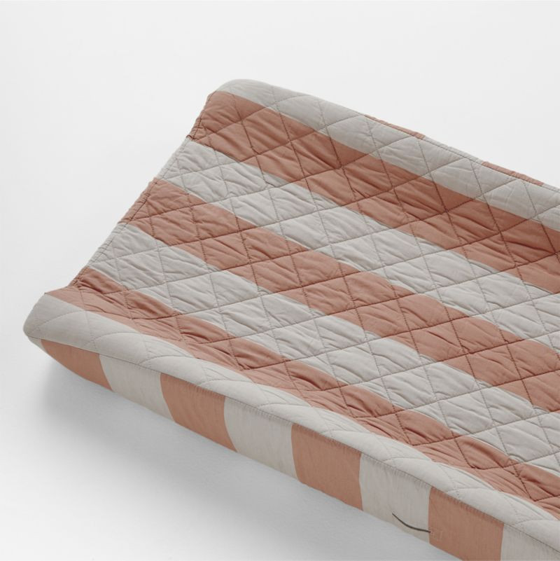 Riviera Terracotta Pink and Oatmeal Stripe Organic Cotton Baby Changing Pad Cover + Reviews | Cra... | Crate & Barrel