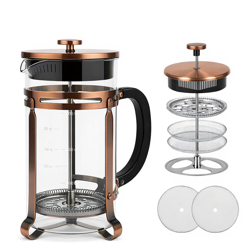 French Press Coffee Maker 21 oz, 304 Stainless Steel 4 Mesh Filter, Borosilicate Glass, Heat-Resi... | Amazon (US)