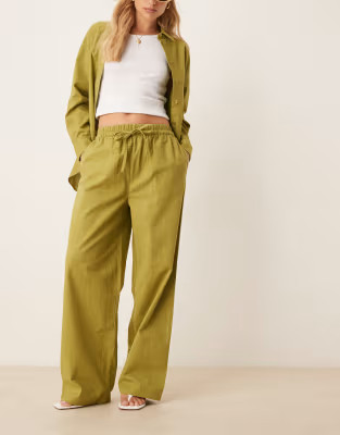 ASOS DESIGN linen look shirt, shorts and pants set in olive | ASOS (Global)