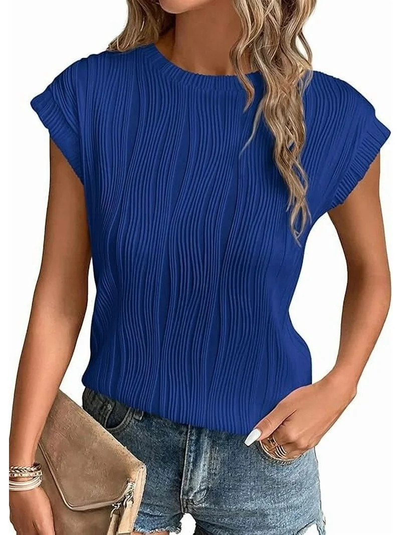 PRETTYGARDEN Women's Summer Going Out Tops Dressy Casual Crewneck Short Sleeve Textured Basic Cut... | Walmart (US)