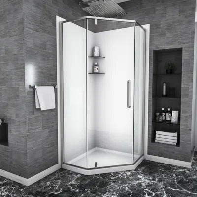 Brushed Nickel Semi- -angle Shower Enclosure, 34-1/8" X 72" - Elegant Bathroom Option -angle, Add Elegance To Your | Wayfair North America