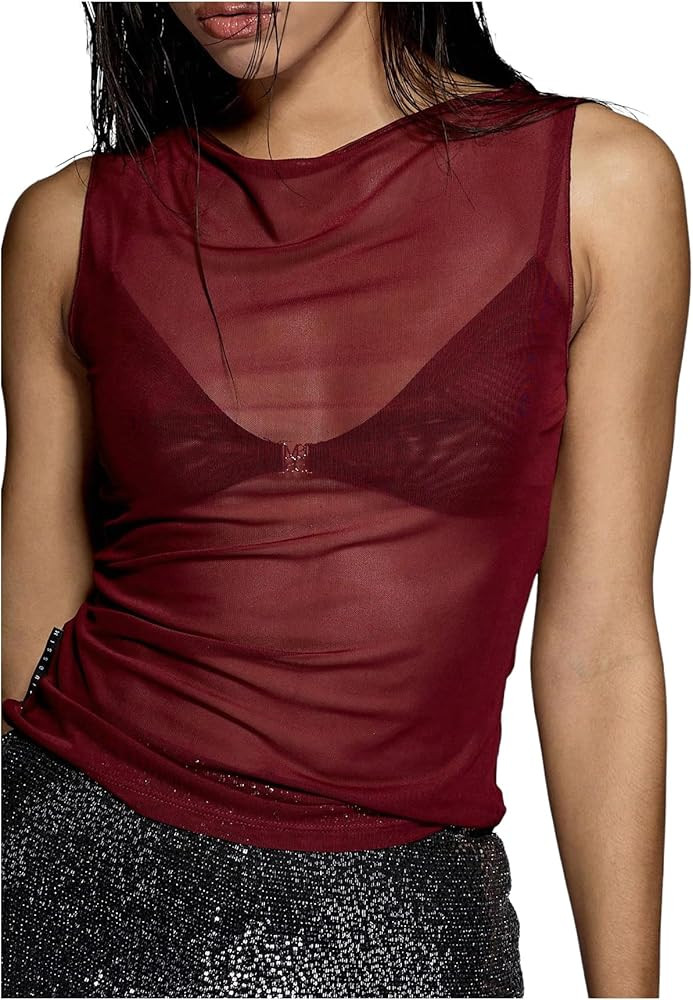 Milumia Women's Sheer Mesh Tank Top Sleeveless See Through Rave Tops Party | Amazon (US)