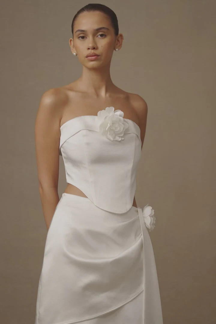 Margot Strapless Rose Corset - White | MESHKI US