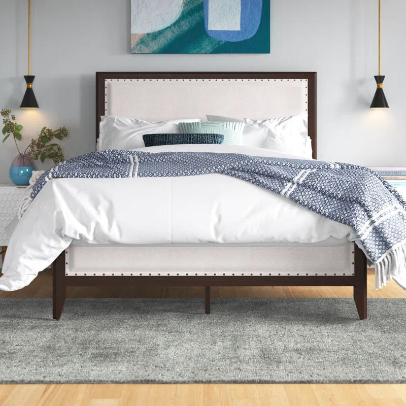 Akyng Nailhead Trim Solid Wood and Upholstered Platform Bed | Wayfair North America
