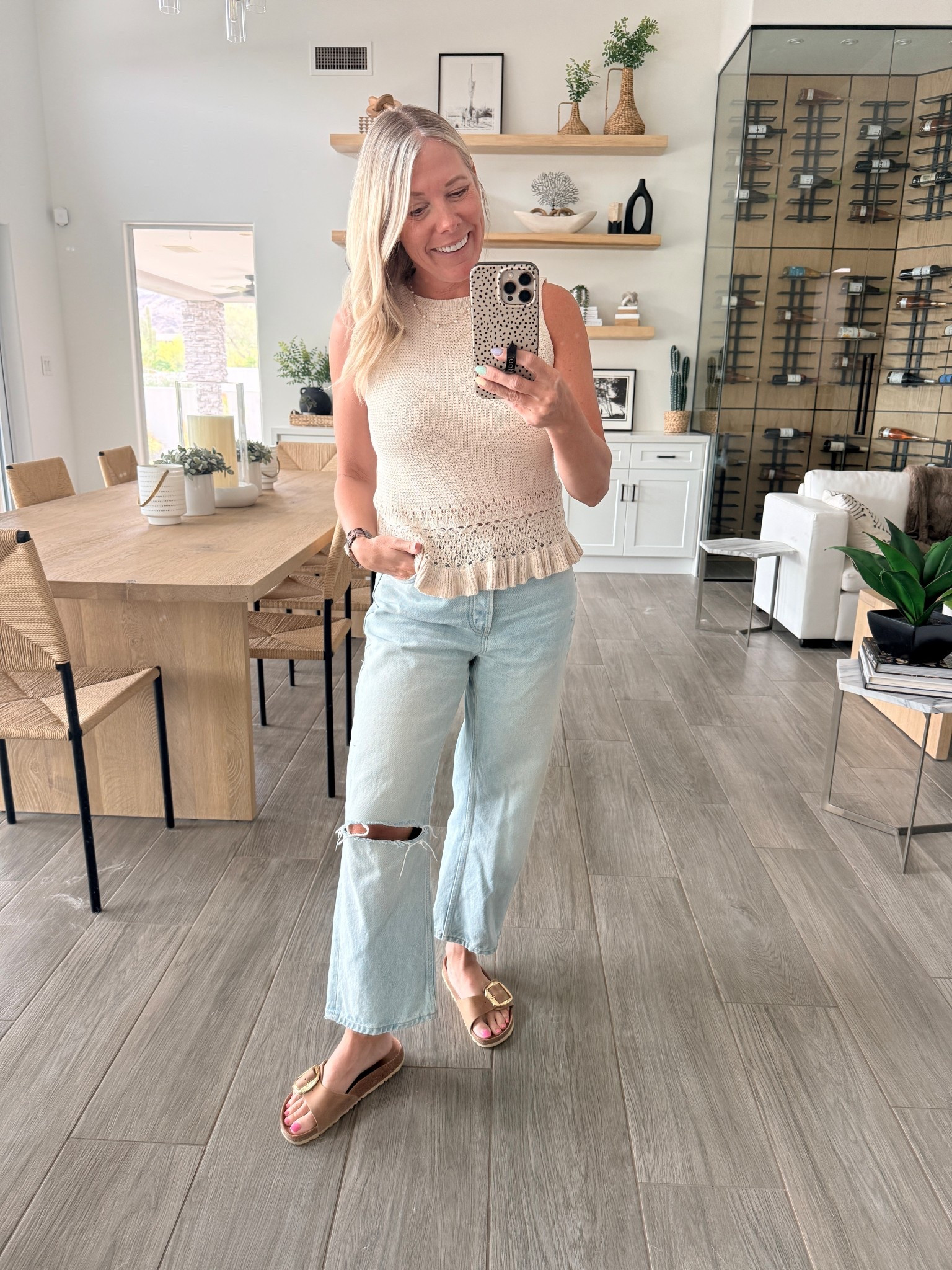 Size 25 jeans run big. Small tank and 38 birks 

#LTKootd #LTKOver40 #LTKmomlife