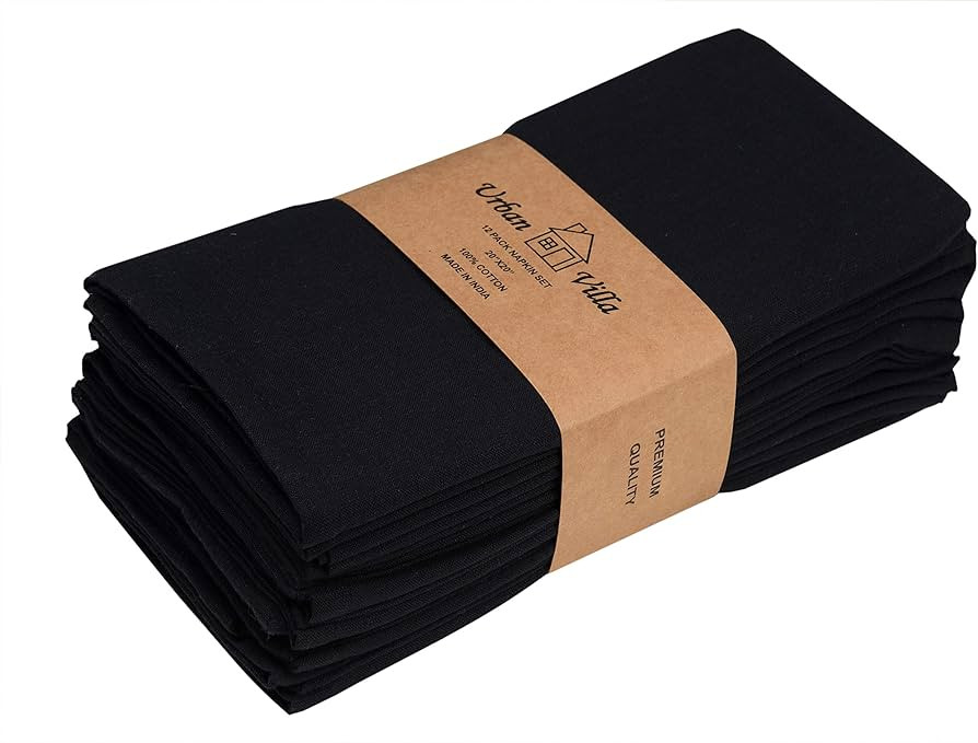 Amazon.com: Urban Villa Dinner Napkins Solid Slub Set of 12 Black Color Halloween Dinner Napkins ... | Amazon (US)