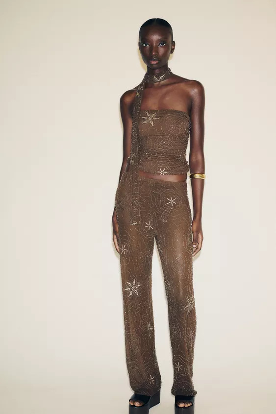 BEADED SEQUIN TROUSERS | Zara US