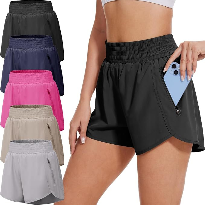 BALENNZ Women's Athletic Workout Shorts with Zipper Pockets Activewear Elastic Waist Gym Running ... | Amazon (US)
