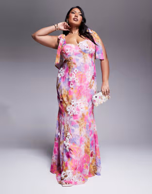ASOS LUXE Curve embellished printed maxi dress in floral print | ASOS (Global)