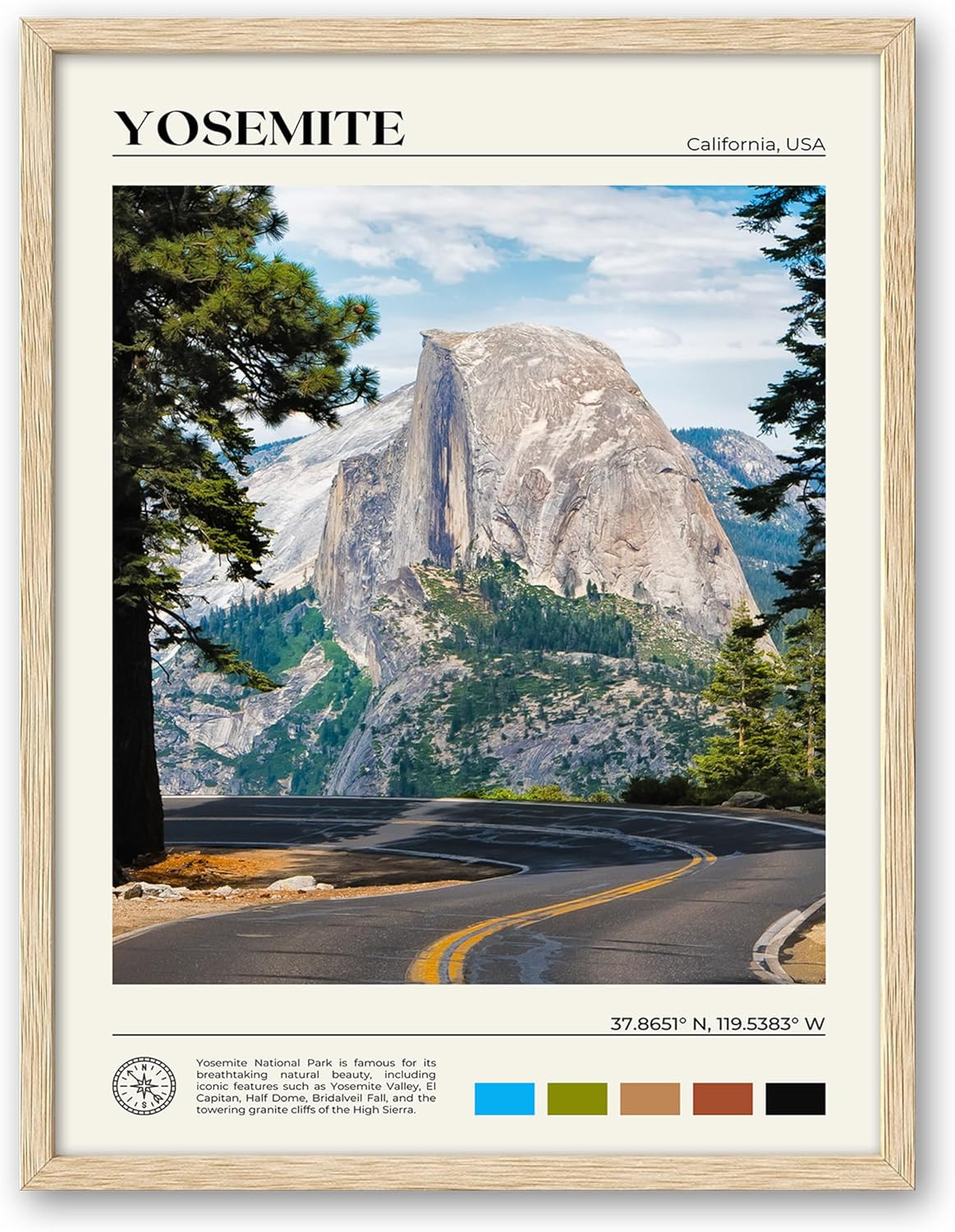 HesenDot Natural OAK Wood Yosemite National Park Framed Wall Art,12x16in Natural Scenery Canvas W... | Amazon (US)