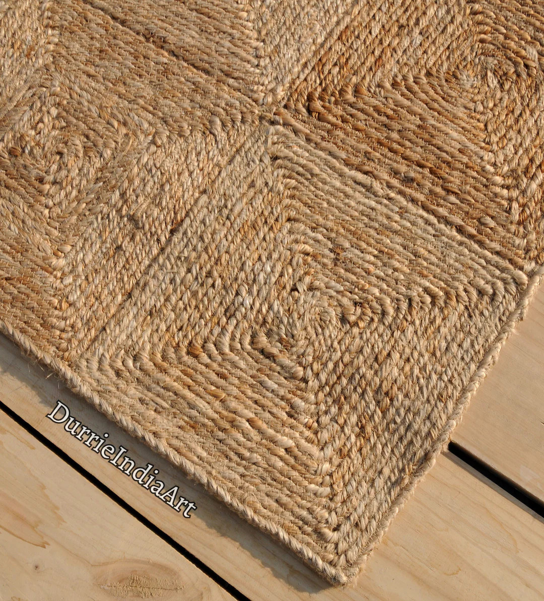 Indian Handmade Natural Beige Scandinavian Rug. Pattern Box Jute Rug. Ivory and Beige Rug. Handma... | Etsy (US)