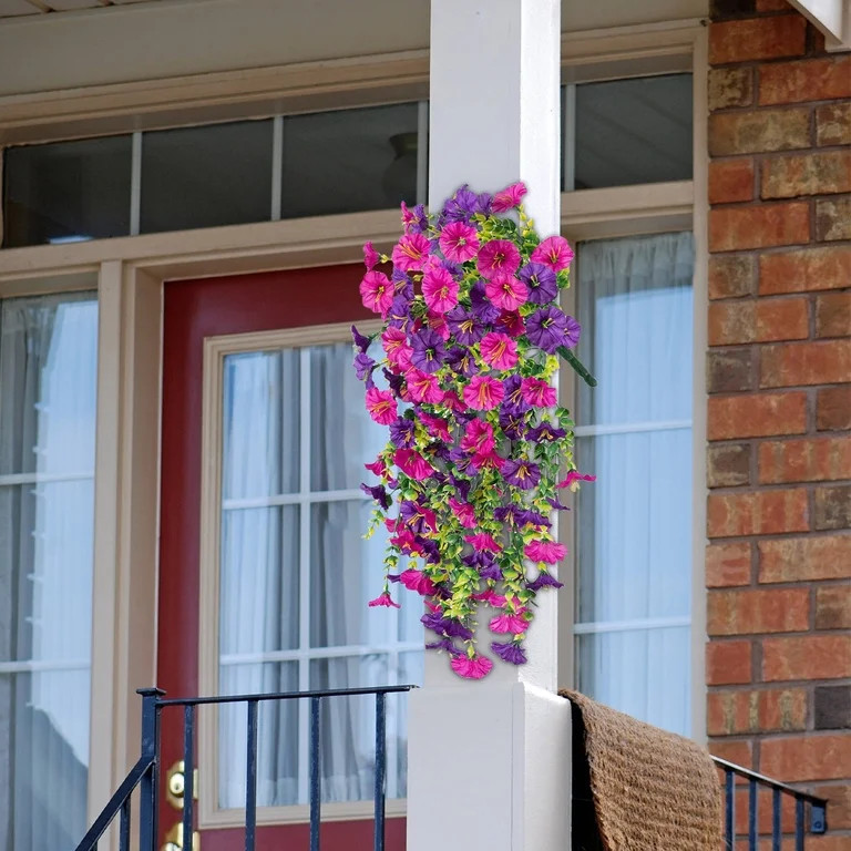 Twfbrm Artificial Hanging Flowers for Outdoor, 30" Long Realistic Silk Morning Glory with Eucalyp... | Walmart (US)