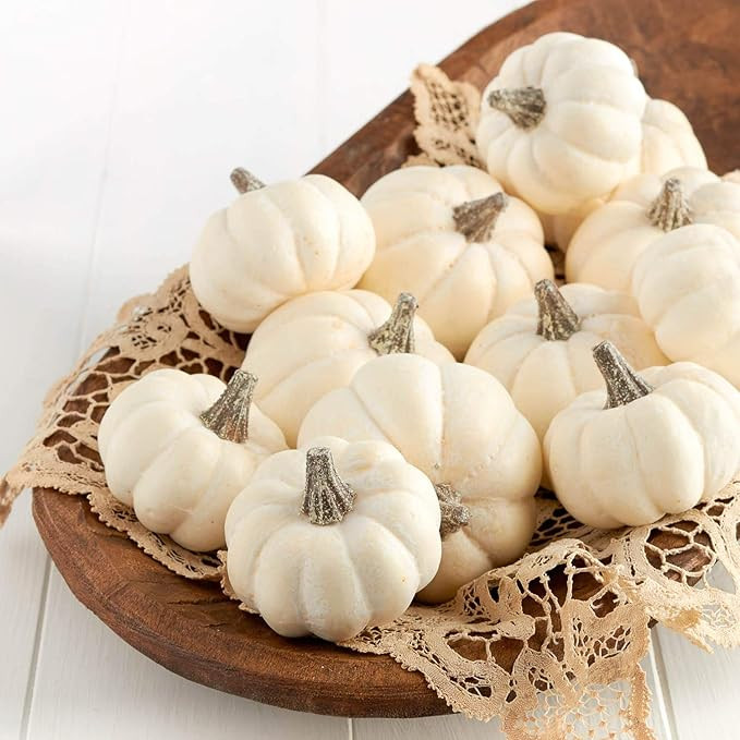 12 Small Off White Baby Boo Artificial Pumpkins for Halloween, Fall and Thanksgiving Decorating | Amazon (US)