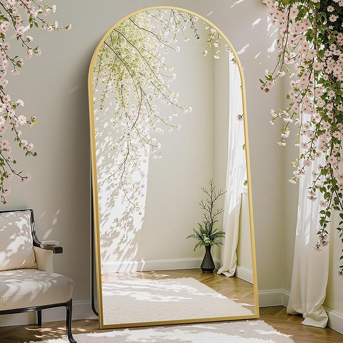DUMOS Arched Full Length Mirror with Stand 71"x26" Floor Standing Aluminum Frame for Bedroom Body... | Amazon (US)