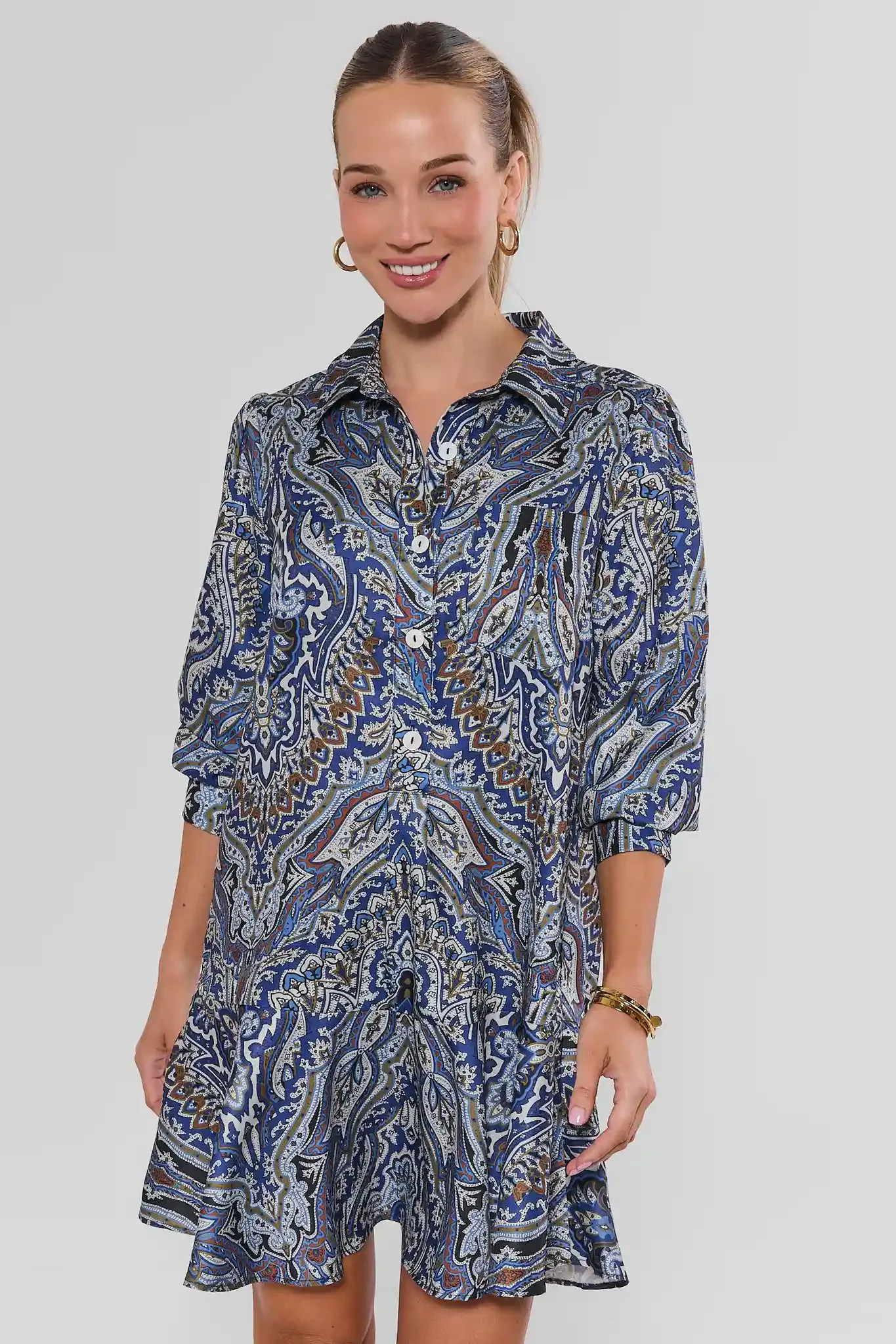 Meagan Blue Paisley Drop Waist Dress | Avara