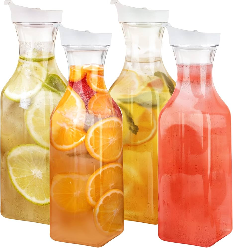 GUSTO [50 oz - 4 Pack] Plastic Carafe with Lid, Large Capacity Square Base - Clear Pitcher with F... | Amazon (US)